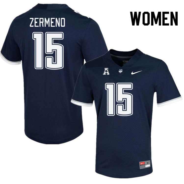 Women #15 Brayden Zermeno Connecticut Huskies College Football Jerseys Stitched Sale-Navy - Click Image to Close